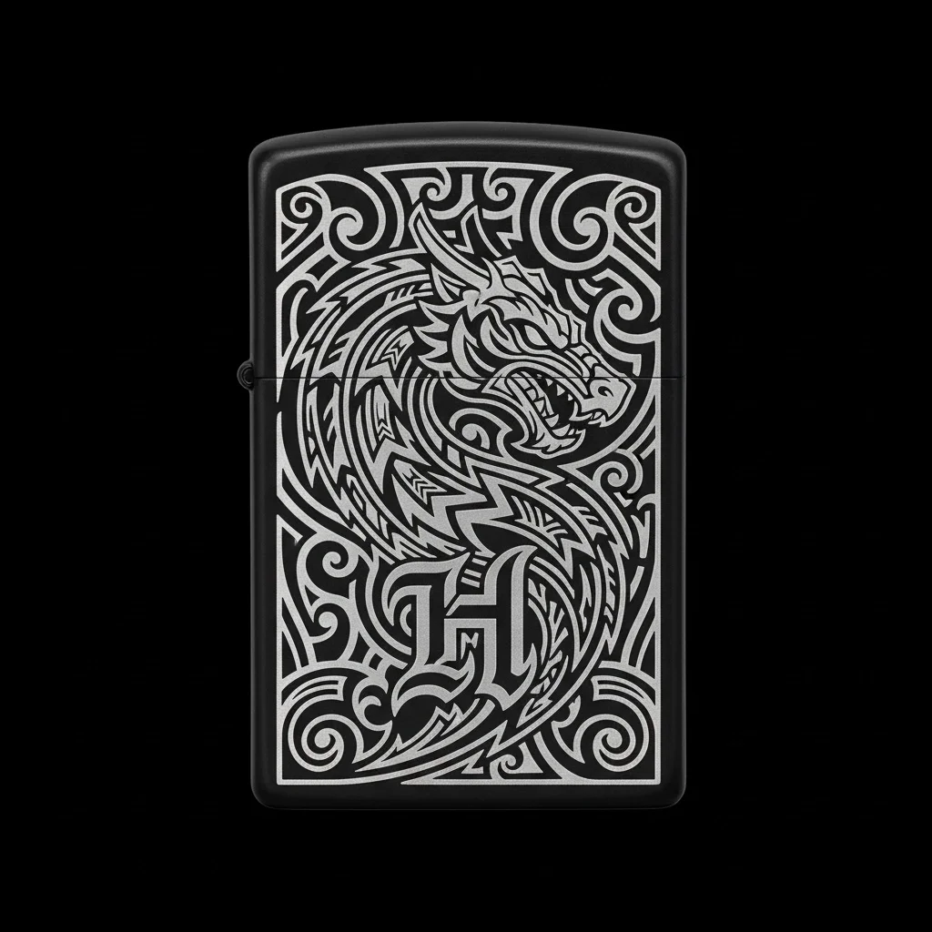 Zippo Ejderha Figürlü H Harfli Tasarım - V3
