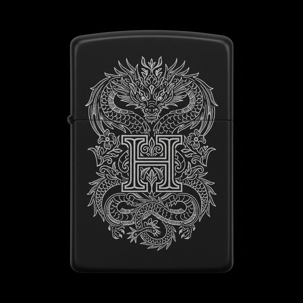 Zippo Ejderha Figürlü H Harfli Tasarım - V30