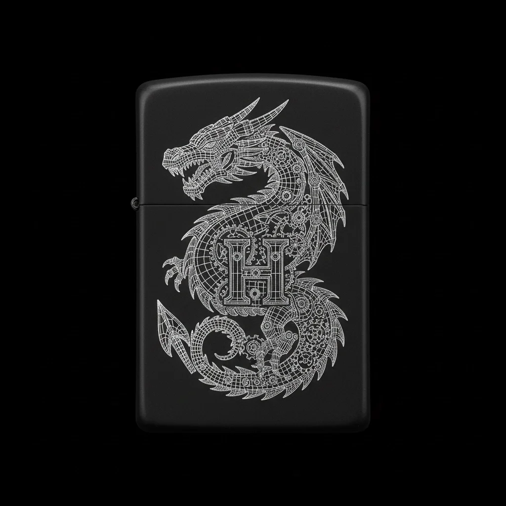 Zippo Ejderha Figürlü H Harfli Tasarım - V32
