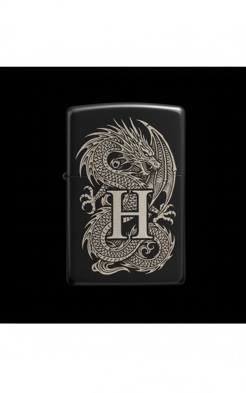 Zippo Ejderha Figürlü H Harfli Tasarım - V36