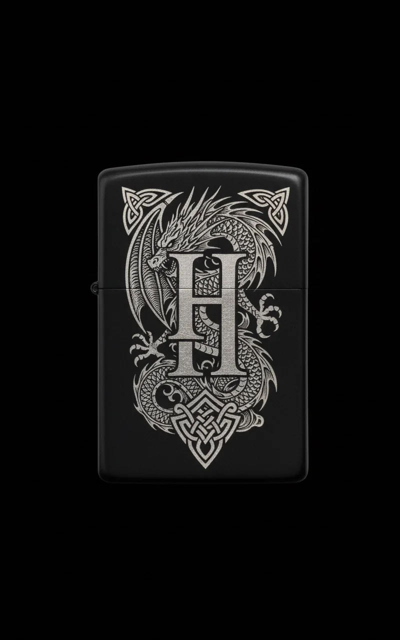 Zippo Ejderha Figürlü H Harfli Tasarım - V37