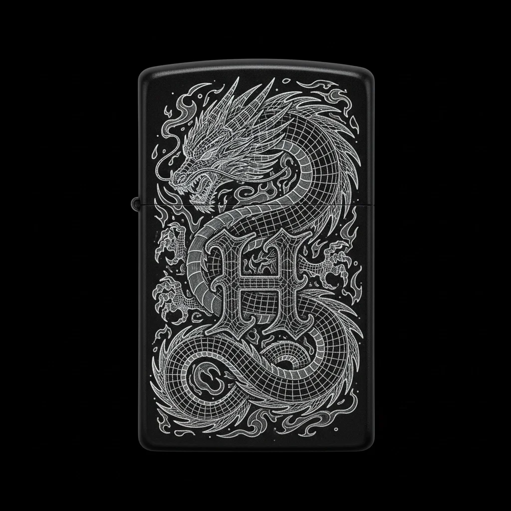 Zippo Ejderha Figürlü H Harfli Tasarım - V4