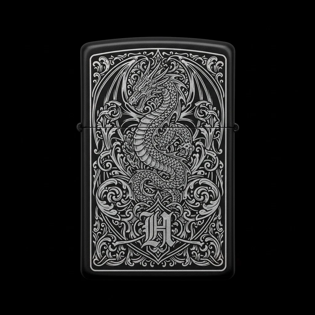 Zippo Ejderha Figürlü H Harfli Tasarım - V40