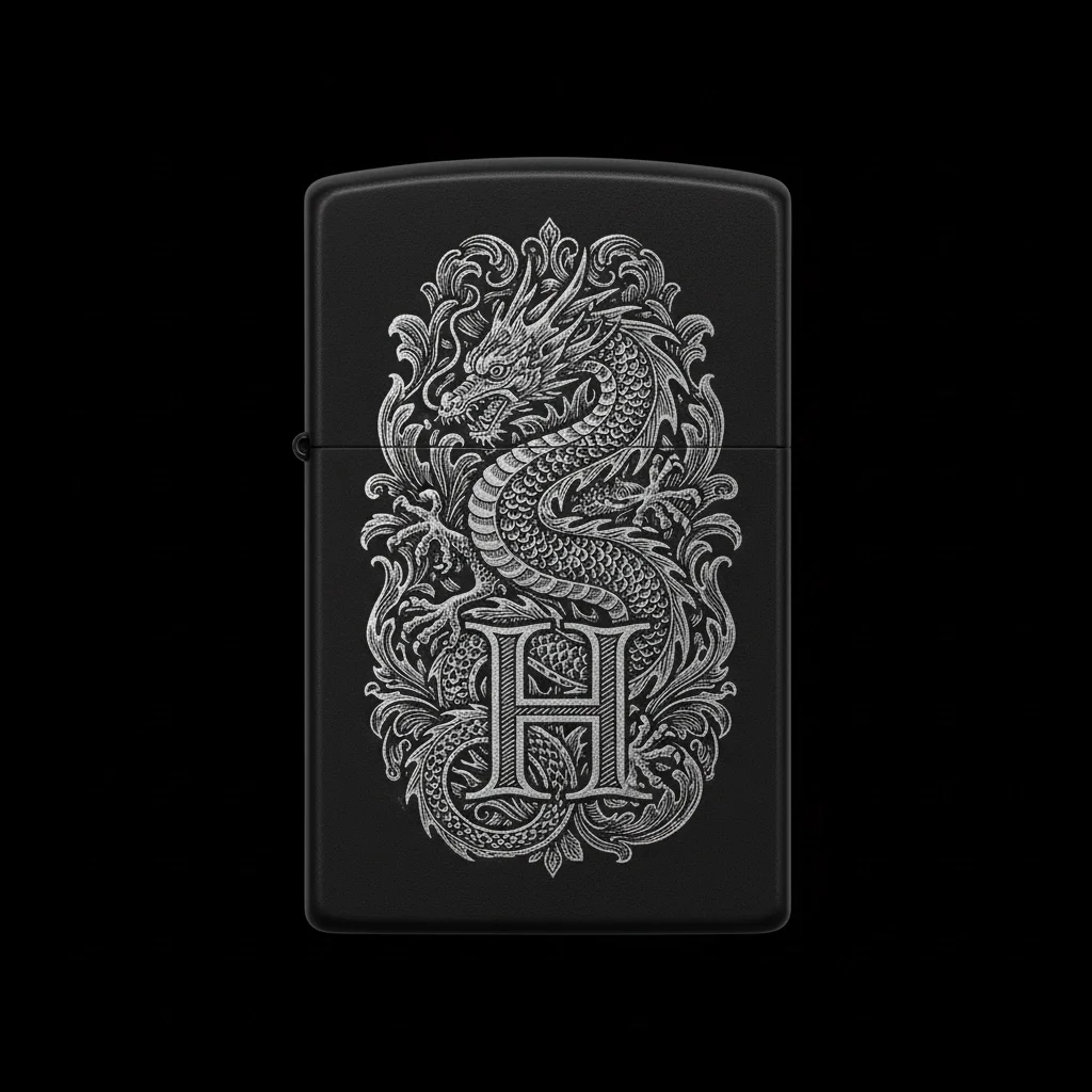 Zippo Ejderha Figürlü H Harfli Tasarım - V42