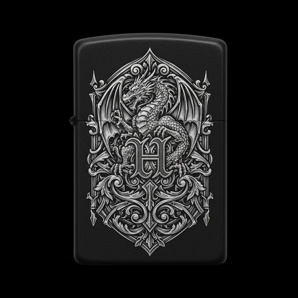 Zippo Ejderha Figürlü H Harfli Tasarım - V43