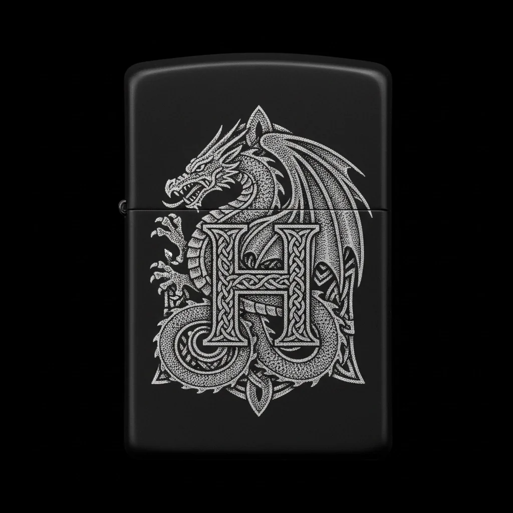 Zippo Ejderha Figürlü H Harfli Tasarım - V44