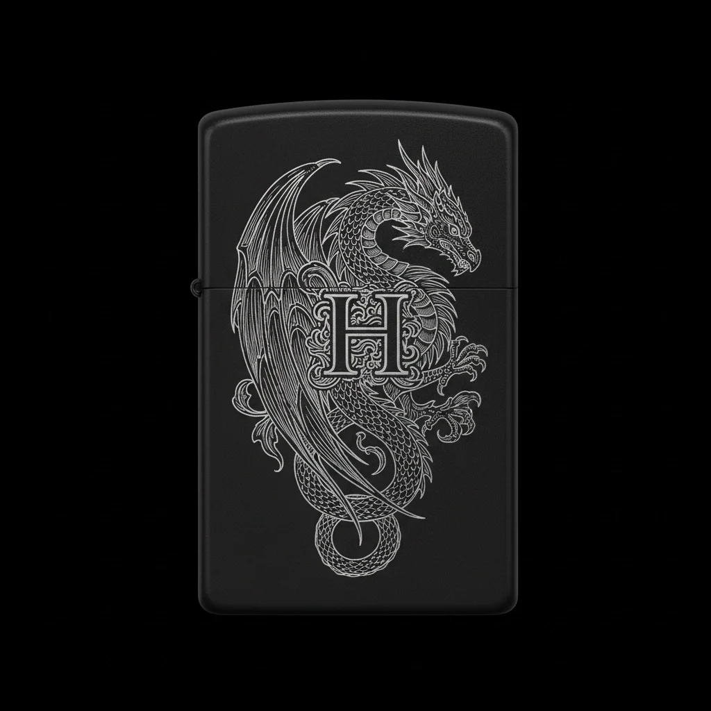 Zippo Ejderha Figürlü H Harfli Tasarım - V45