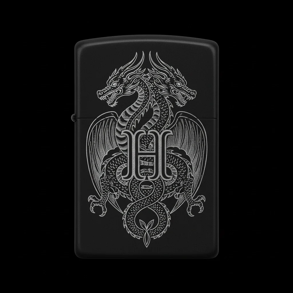 Zippo Ejderha Figürlü H Harfli Tasarım - V47