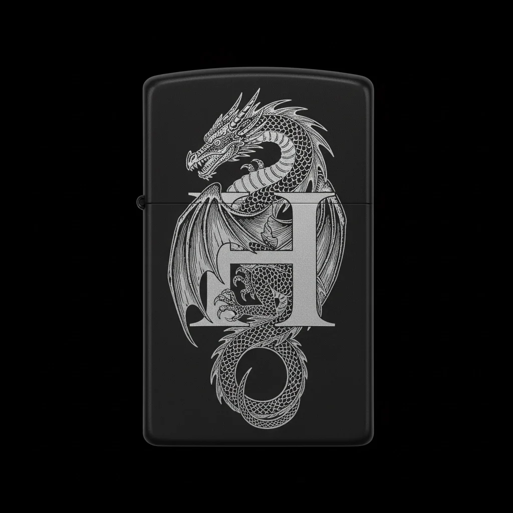 Zippo Ejderha Figürlü H Harfli Tasarım - V48