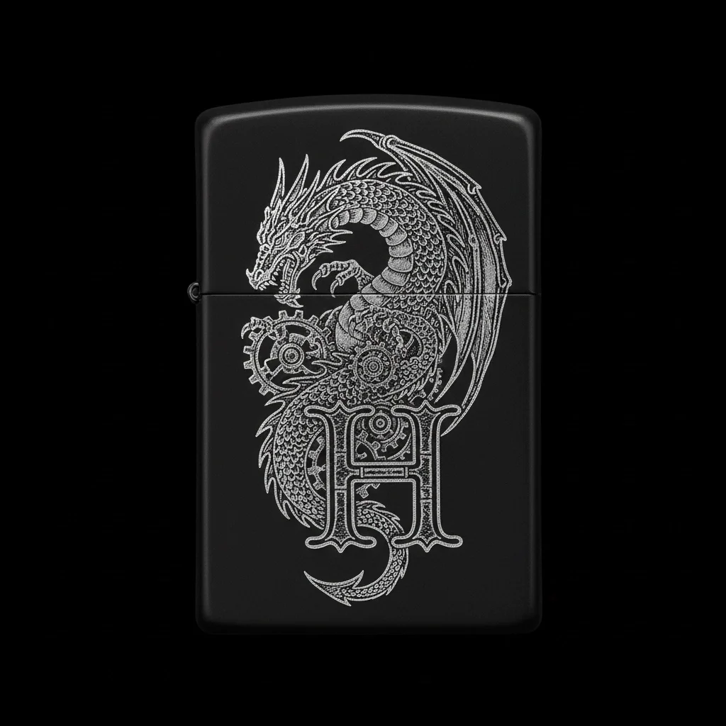 Zippo Ejderha Figürlü H Harfli Tasarım - V51