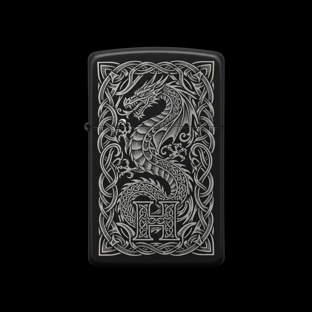 Zippo Ejderha Figürlü H Harfli Tasarım - V54