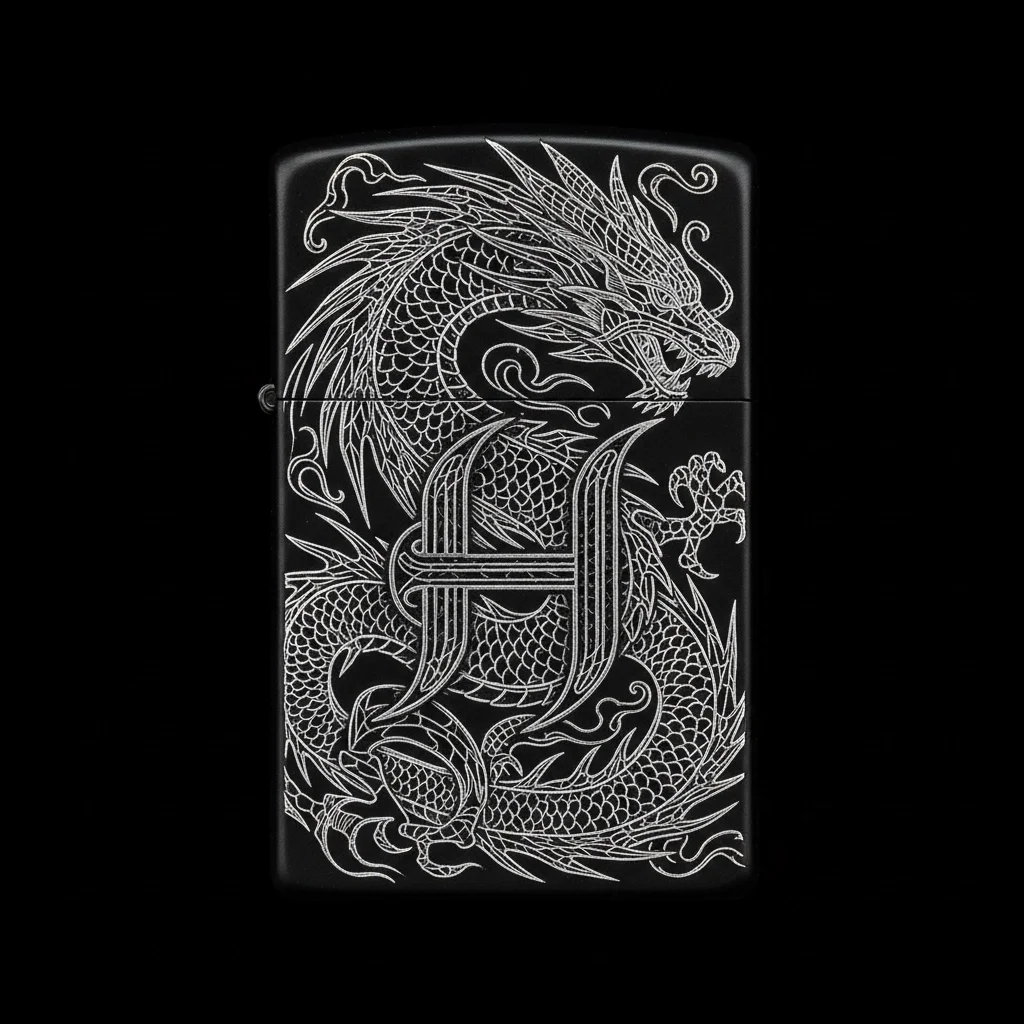 Zippo Ejderha Figürlü H Harfli Tasarım - V57