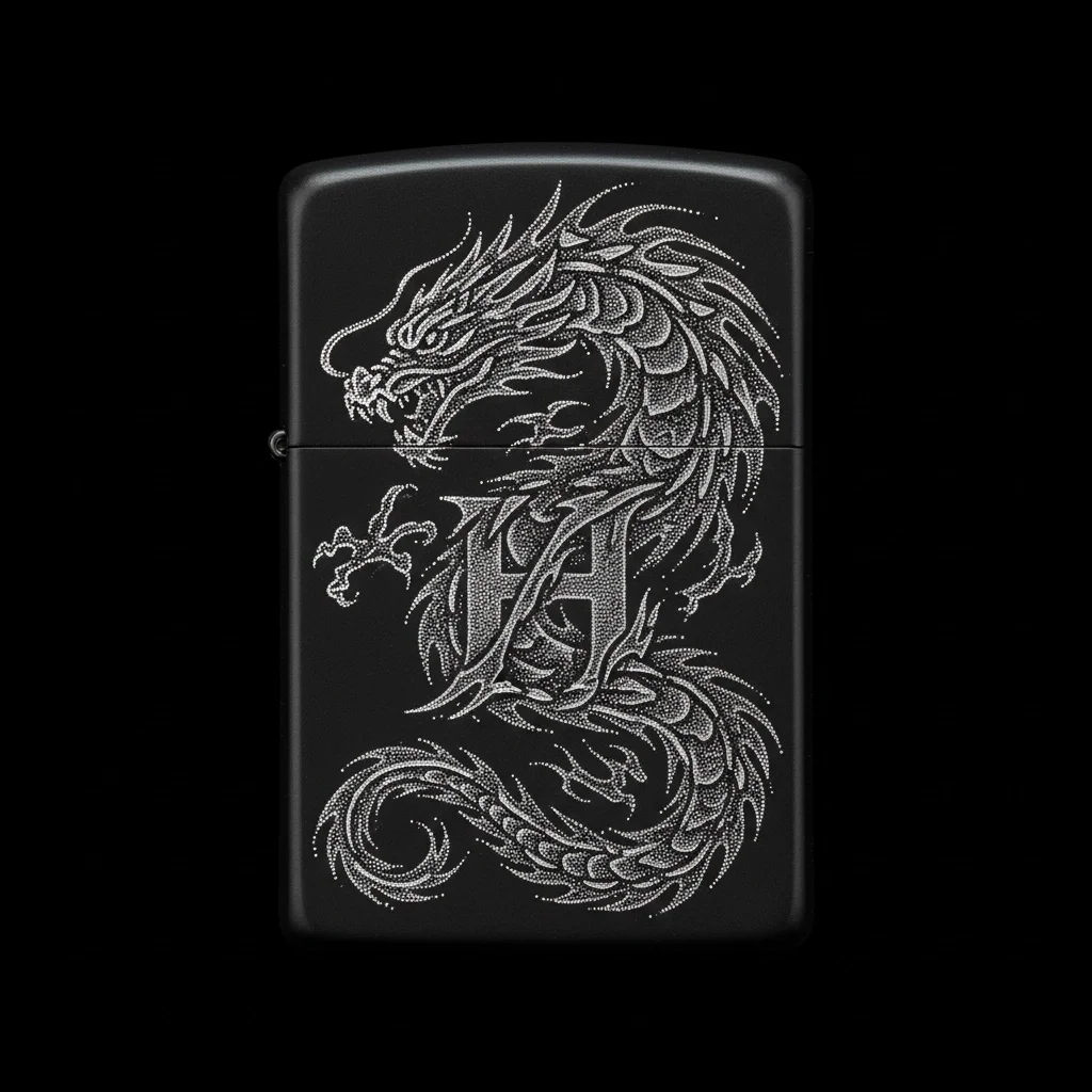 Zippo Ejderha Figürlü H Harfli Tasarım - V58