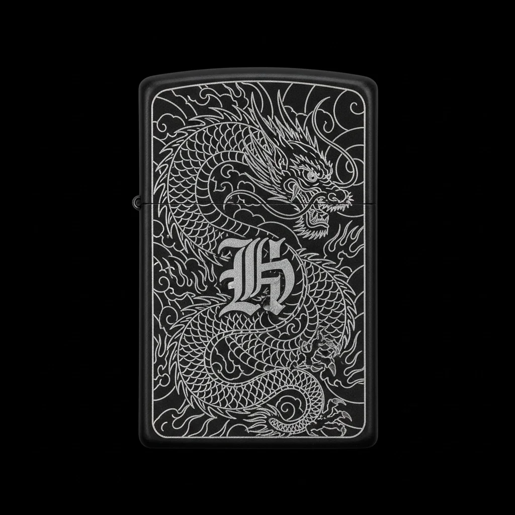 Zippo Ejderha Figürlü H Harfli Tasarım - V6