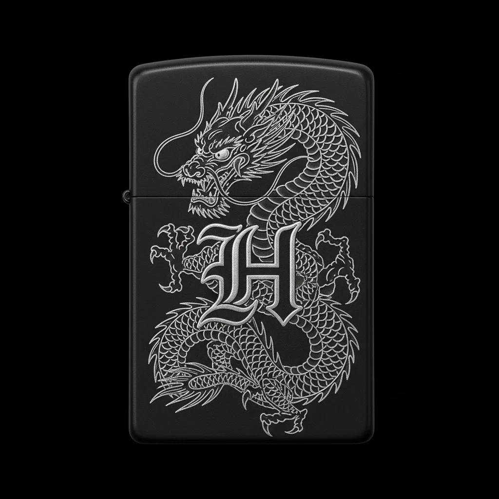 Zippo Ejderha Figürlü H Harfli Tasarım - V61