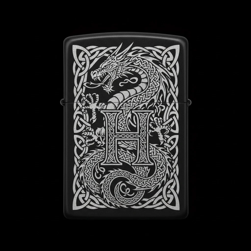 Zippo Ejderha Figürlü H Harfli Tasarım - V62