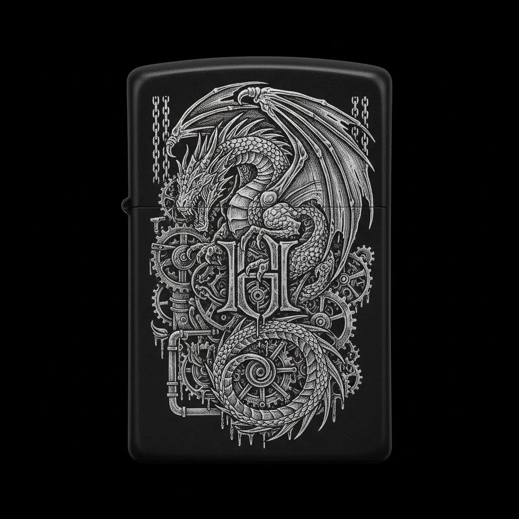 Zippo Ejderha Figürlü H Harfli Tasarım - V63
