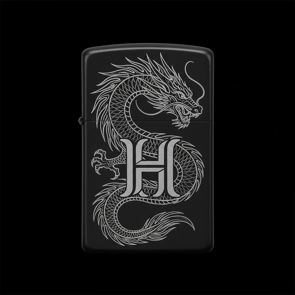 Zippo Ejderha Figürlü H Harfli Tasarım - V65
