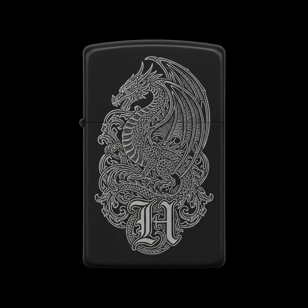 Zippo Ejderha Figürlü H Harfli Tasarım - V66