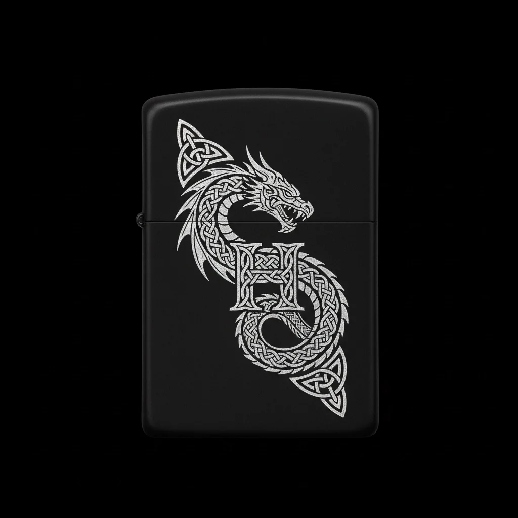 Zippo Ejderha Figürlü H Harfli Tasarım - V68