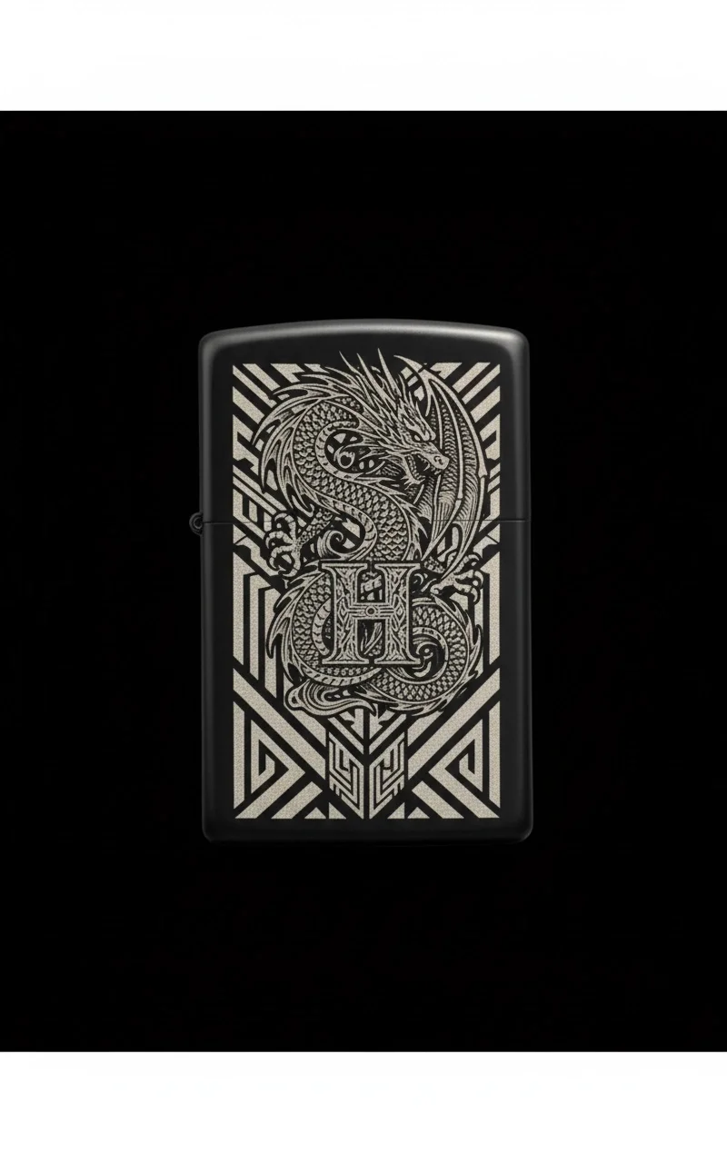 Zippo Ejderha Figürlü H Harfli Tasarım - V7