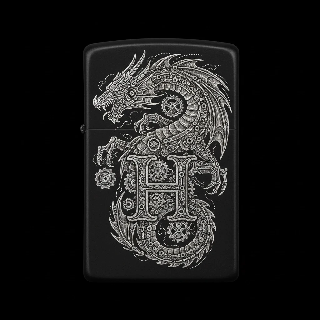 Zippo Ejderha Figürlü H Harfli Tasarım - V71