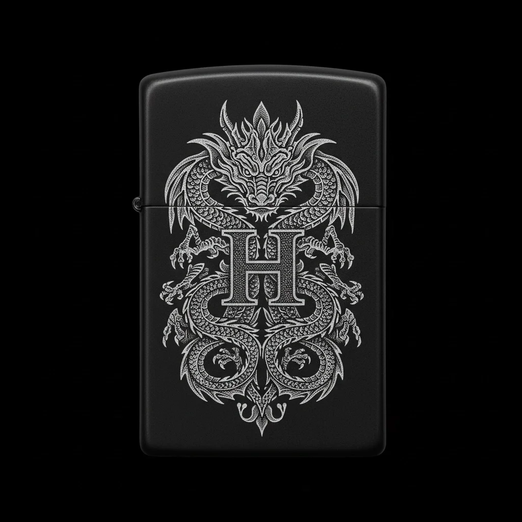 Zippo Ejderha Figürlü H Harfli Tasarım - V81