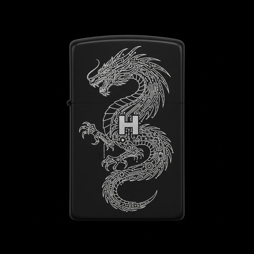 Zippo Ejderha Figürlü H Harfli Tasarım - V82