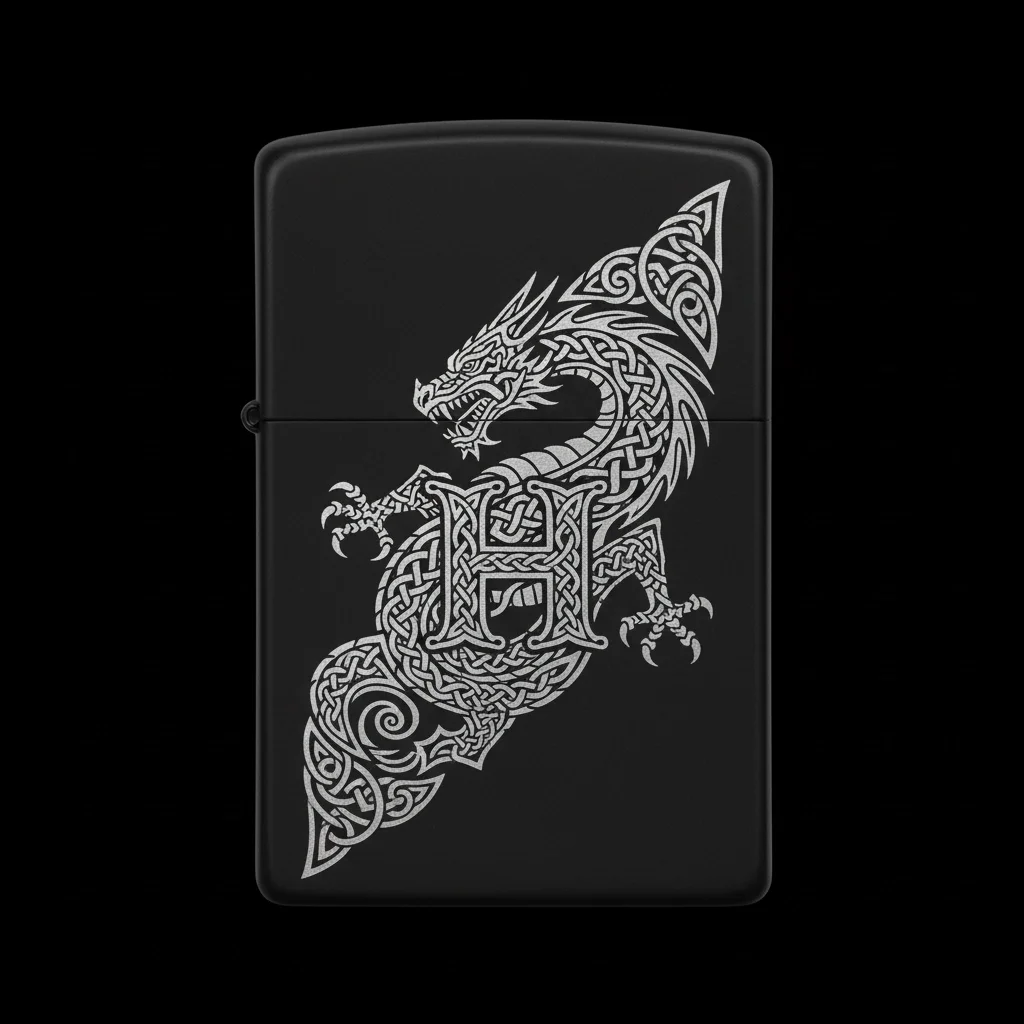 Zippo Ejderha Figürlü H Harfli Tasarım - V85