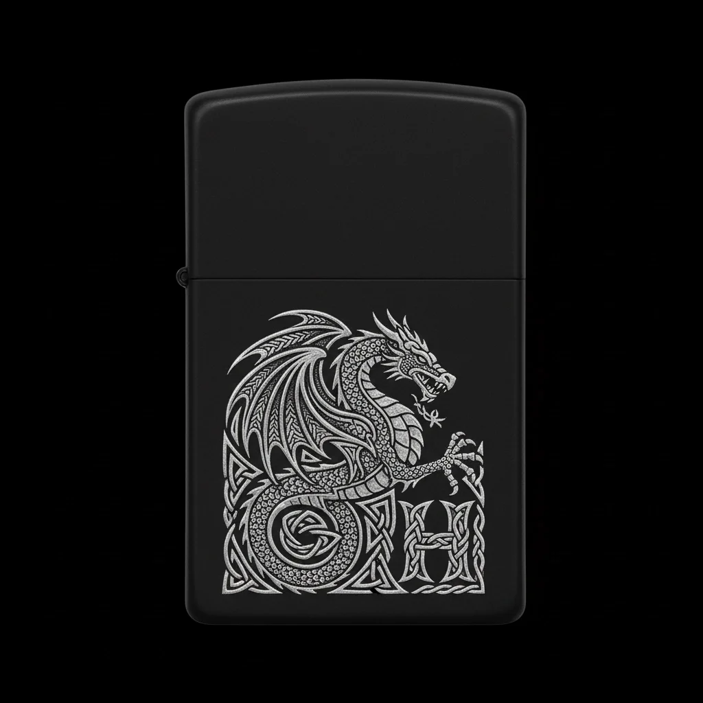 Zippo Ejderha Figürlü H Harfli Tasarım - V9