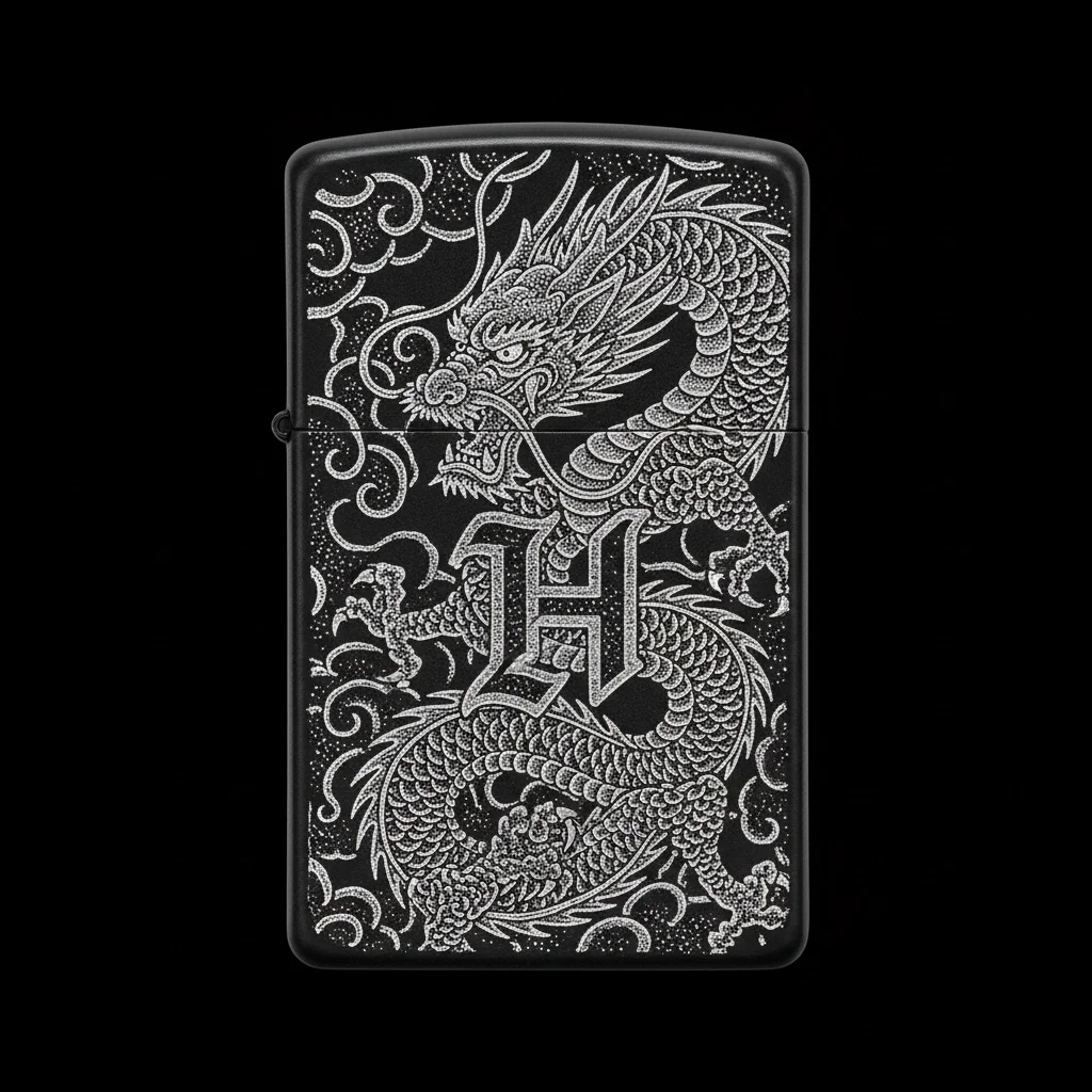 Zippo Ejderha Figürlü H Harfli Tasarım - V95