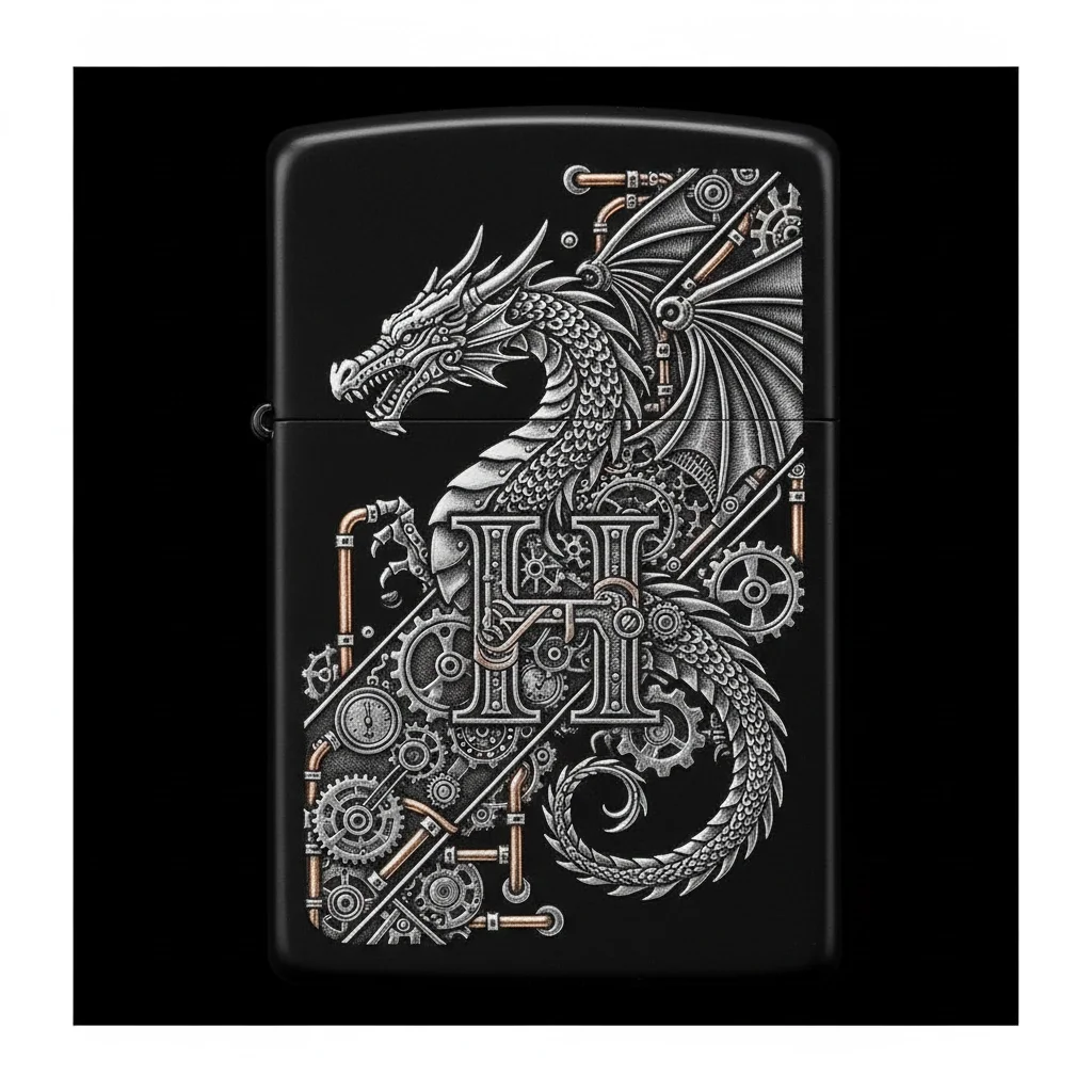 Zippo Ejderha Figürlü H Harfli Tasarım - V97