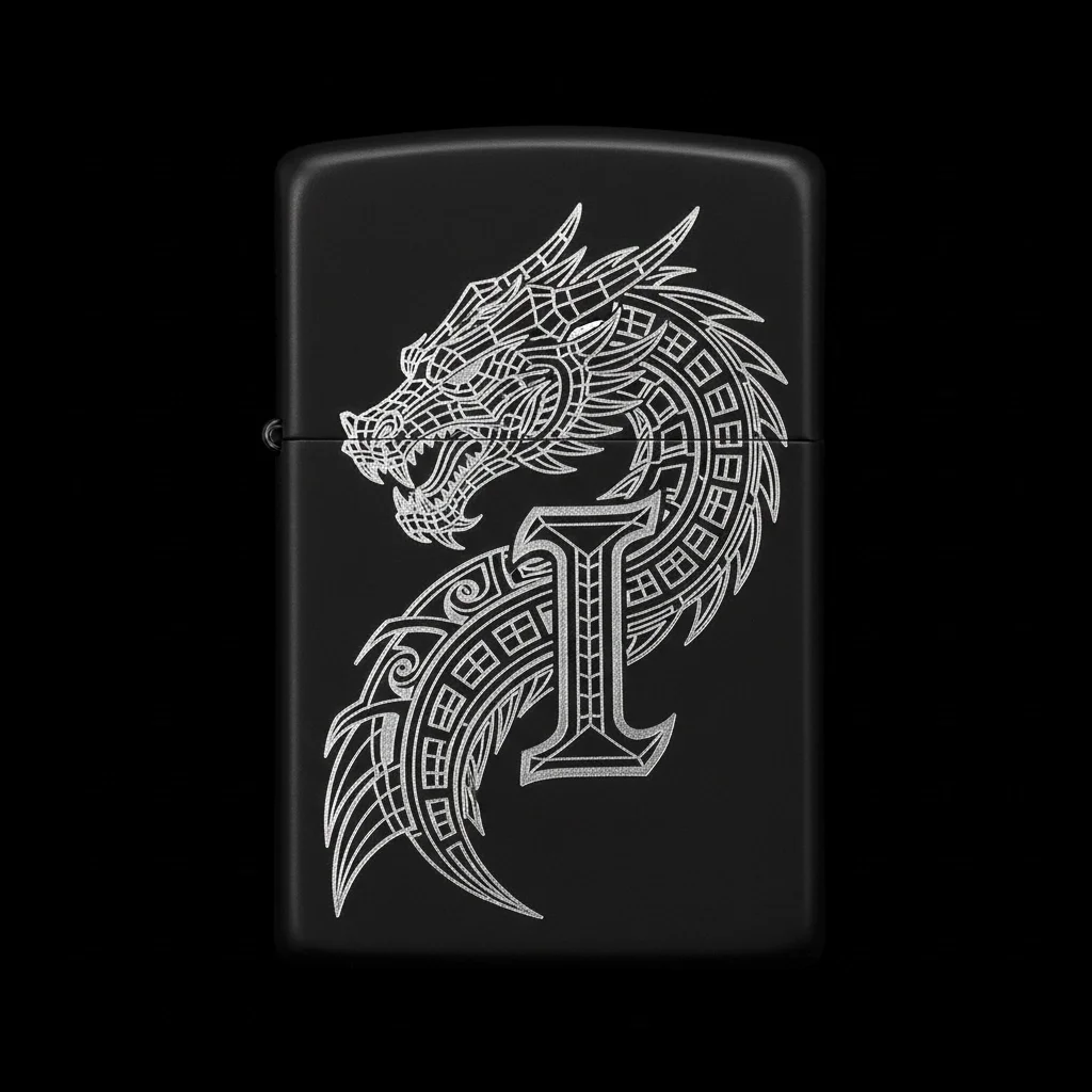 Zippo Ejderha Figürlü I Harfli Tasarım - V11
