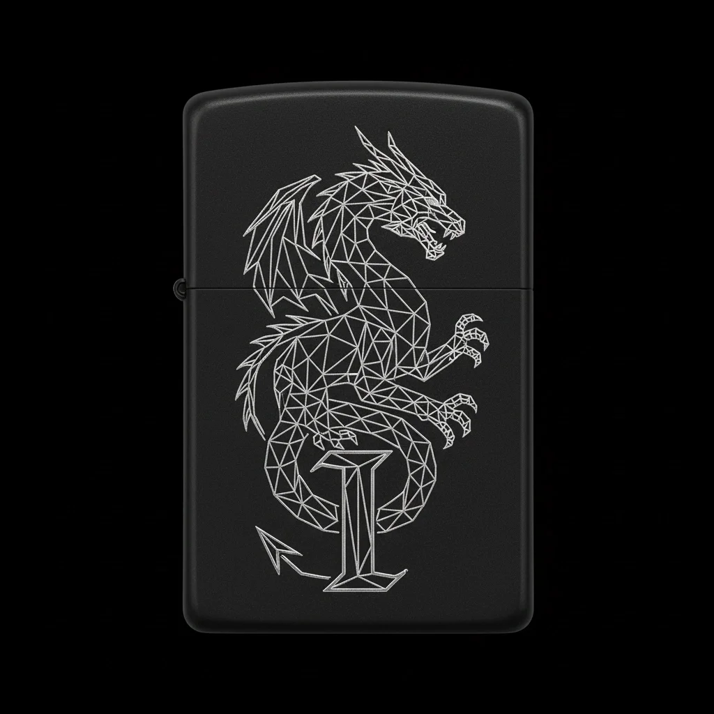 Zippo Ejderha Figürlü I Harfli Tasarım - V12