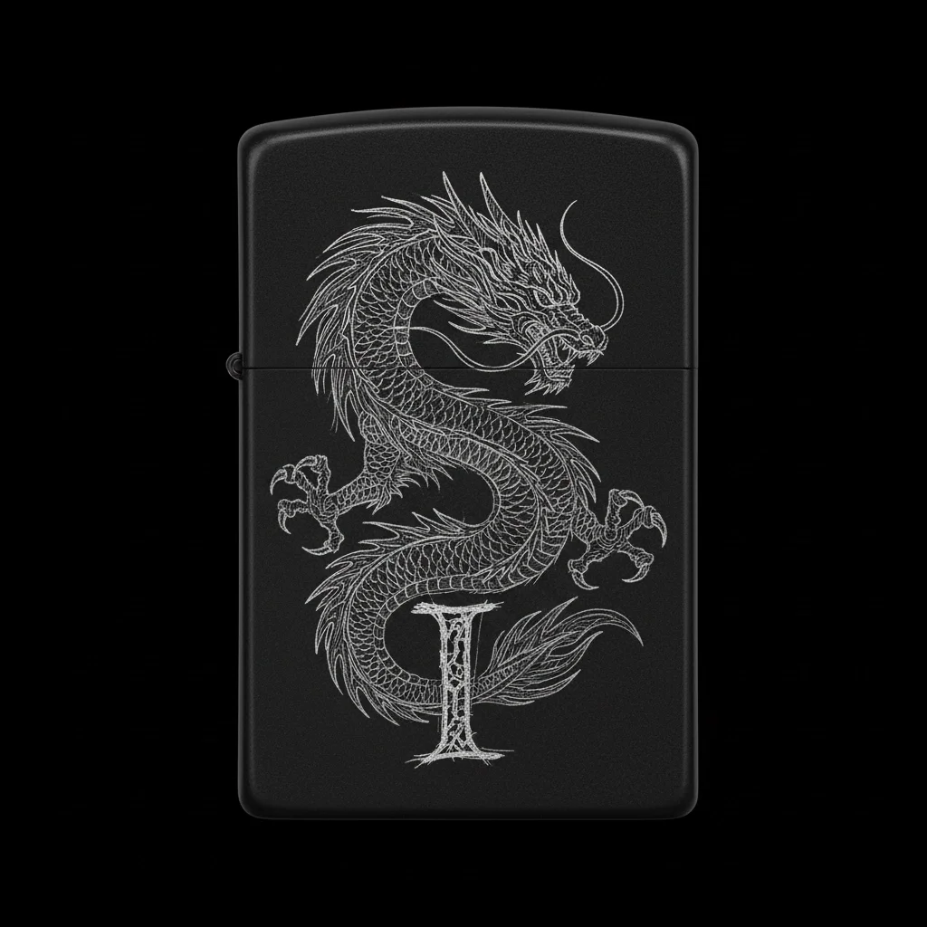 Zippo Ejderha Figürlü I Harfli Tasarım - V13