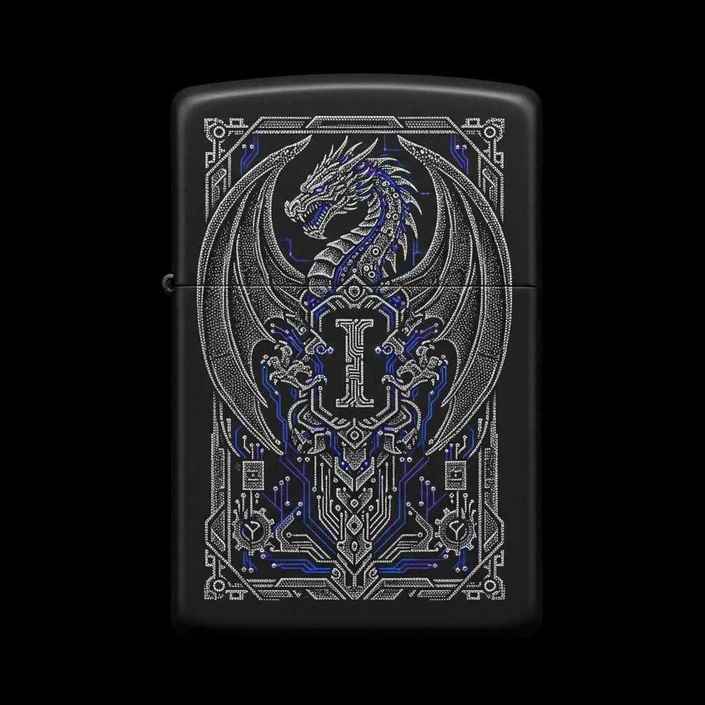 Zippo Ejderha Figürlü I Harfli Tasarım - V19