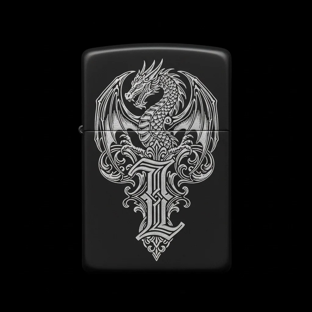 Zippo Ejderha Figürlü I Harfli Tasarım - V25