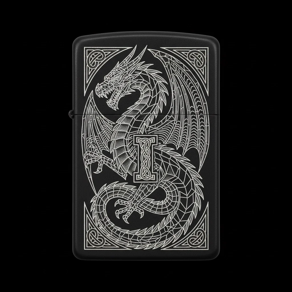 Zippo Ejderha Figürlü I Harfli Tasarım - V32