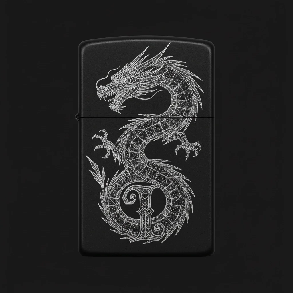 Zippo Ejderha Figürlü I Harfli Tasarım - V34