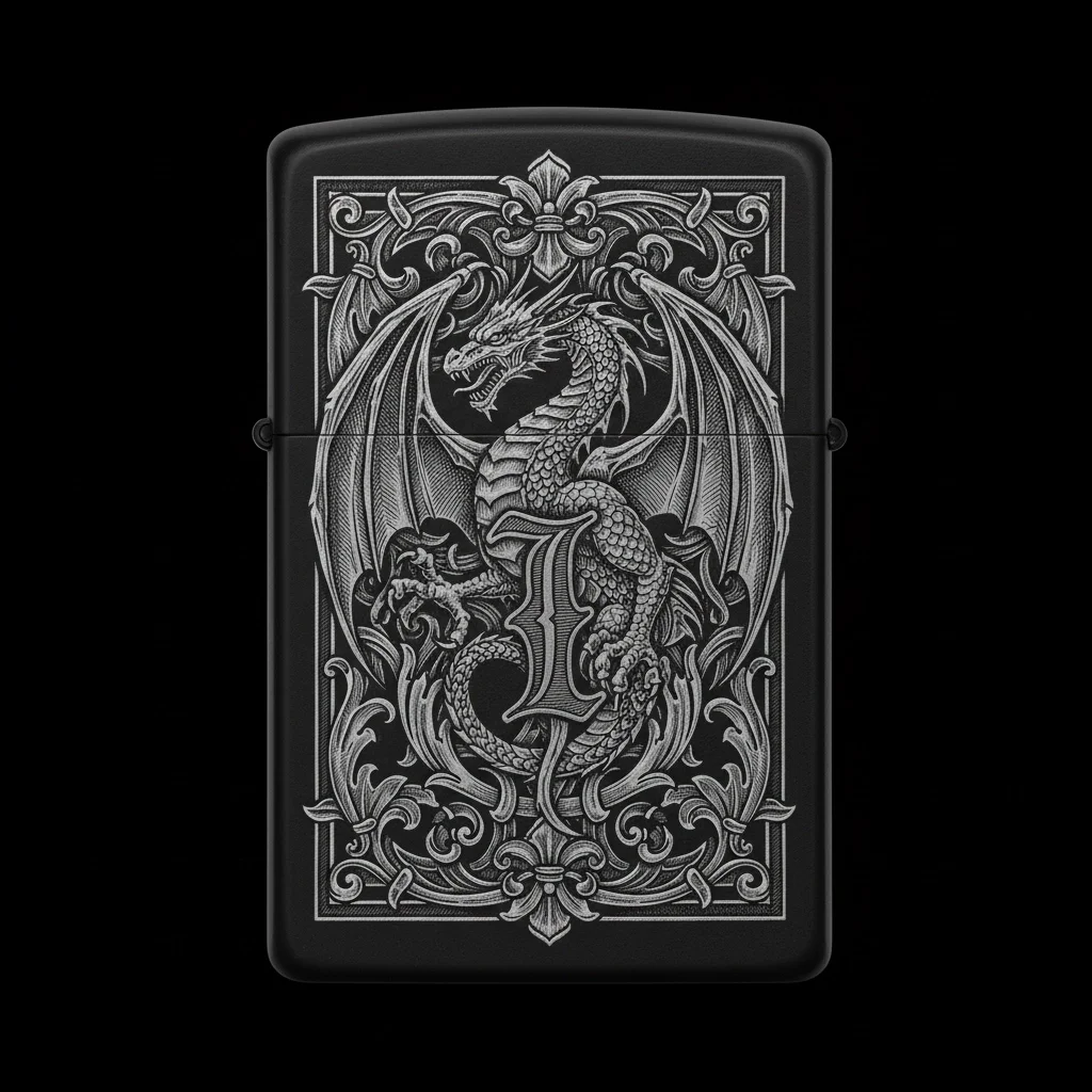 Zippo Ejderha Figürlü I Harfli Tasarım - V38