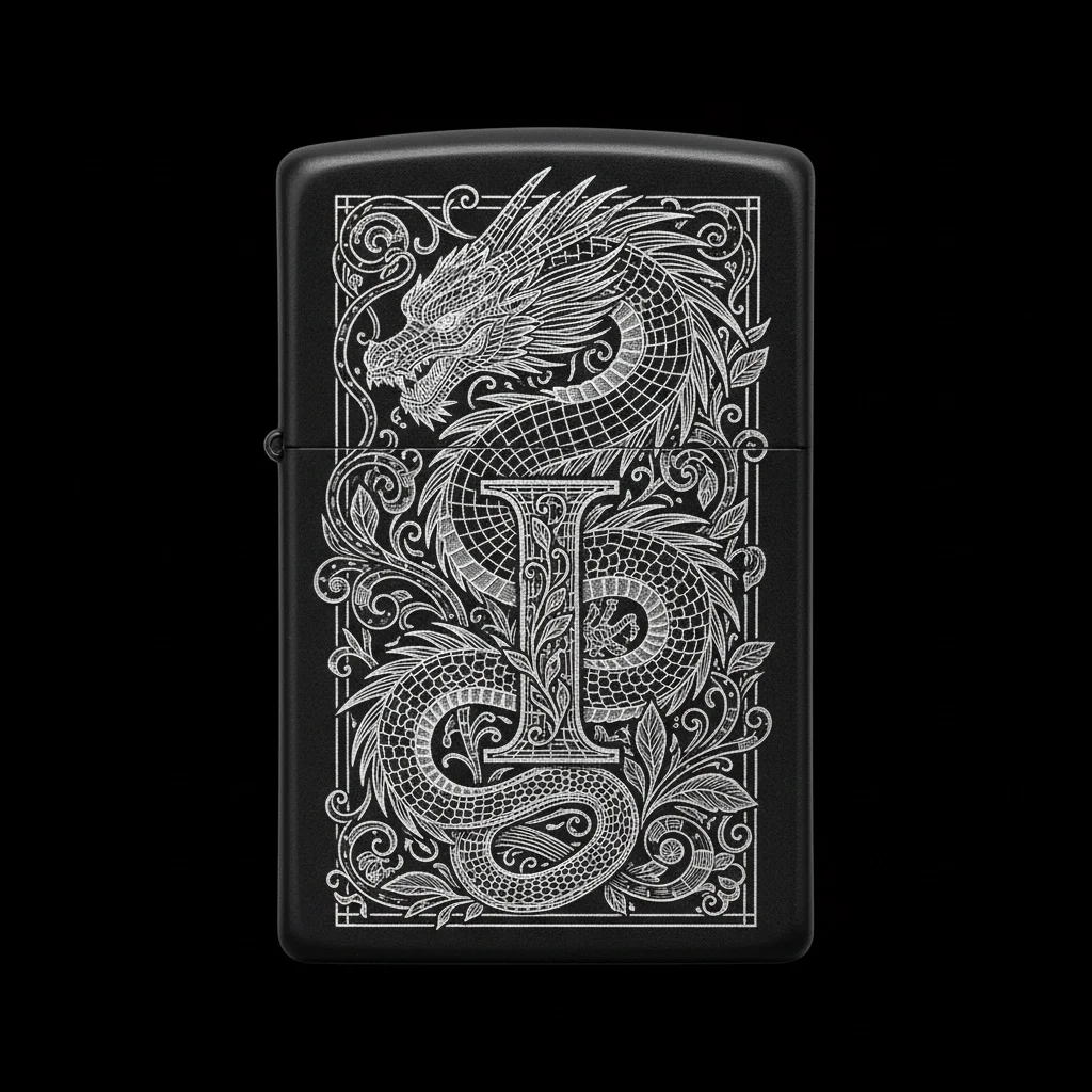 Zippo Ejderha Figürlü I Harfli Tasarım - V39