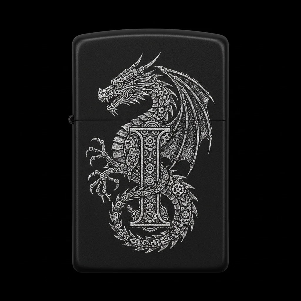 Zippo Ejderha Figürlü I Harfli Tasarım - V5