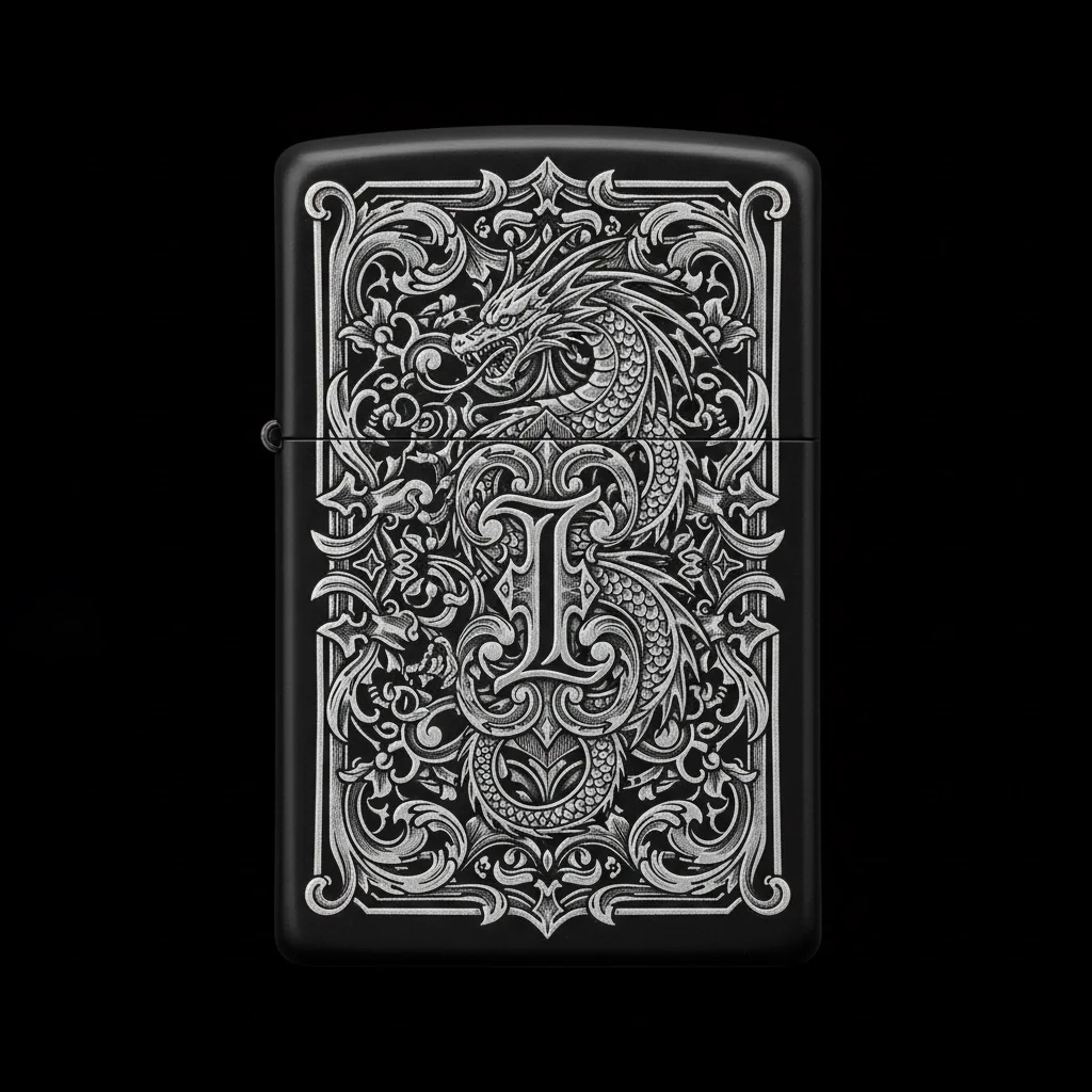 Zippo Ejderha Figürlü I Harfli Tasarım - V7
