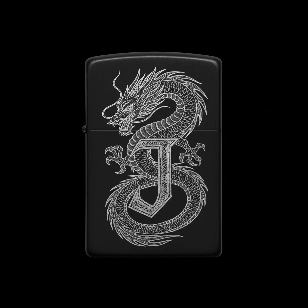 Zippo Ejderha Figürlü J Harfli Tasarım - V1