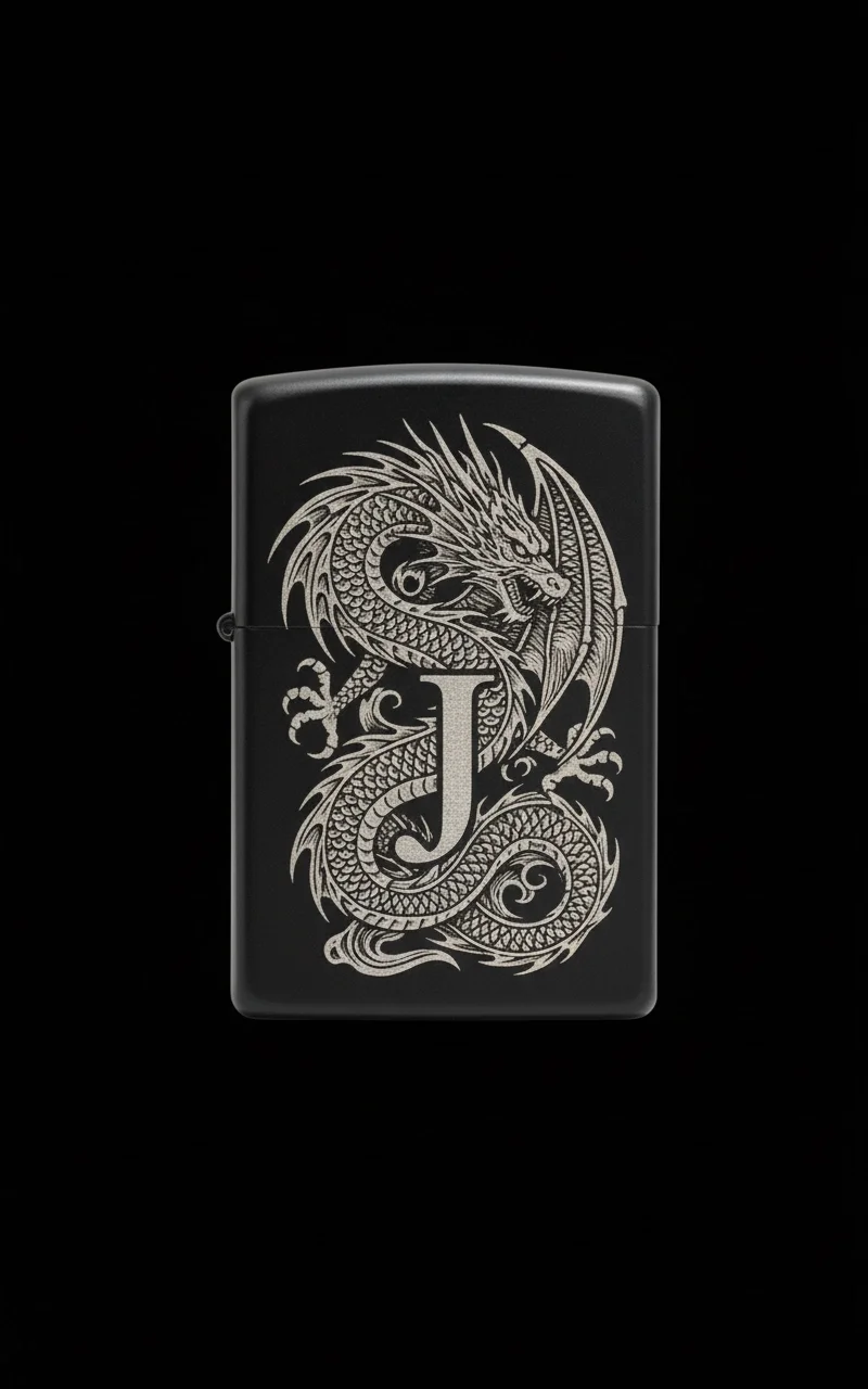 Zippo Ejderha Figürlü J Harfli Tasarım - V17