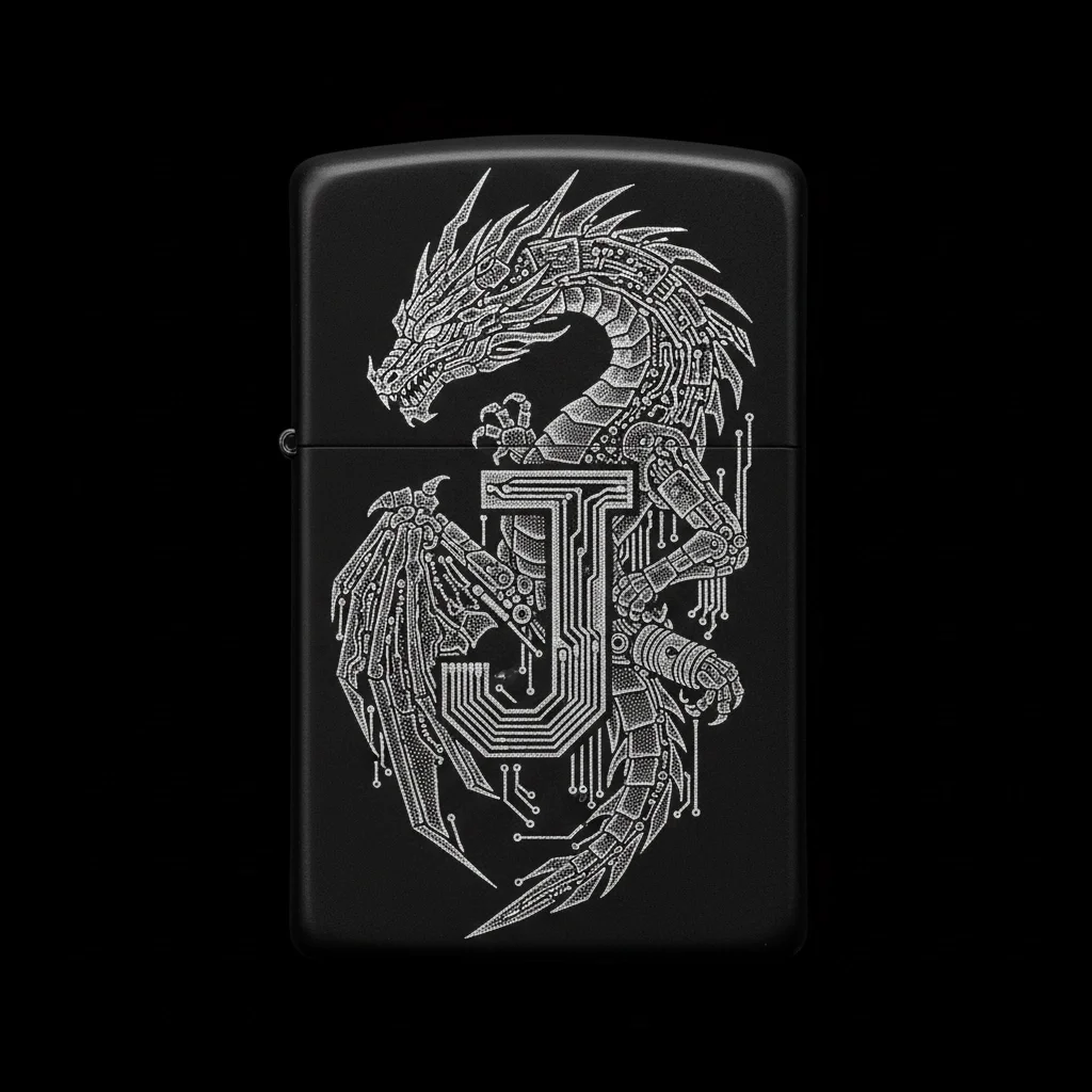 Zippo Ejderha Figürlü J Harfli Tasarım - V26