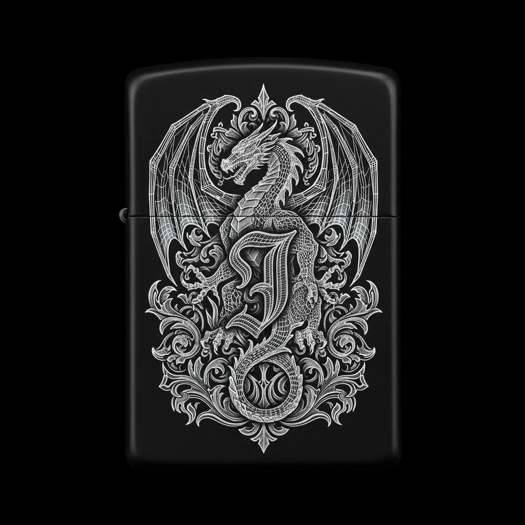 Zippo Ejderha Figürlü J Harfli Tasarım - V31