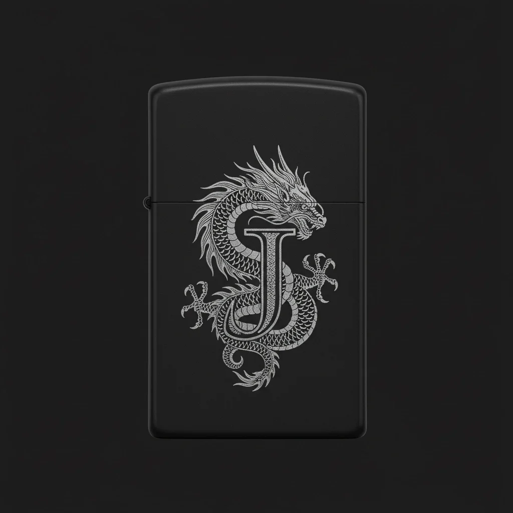 Zippo Ejderha Figürlü J Harfli Tasarım - V38