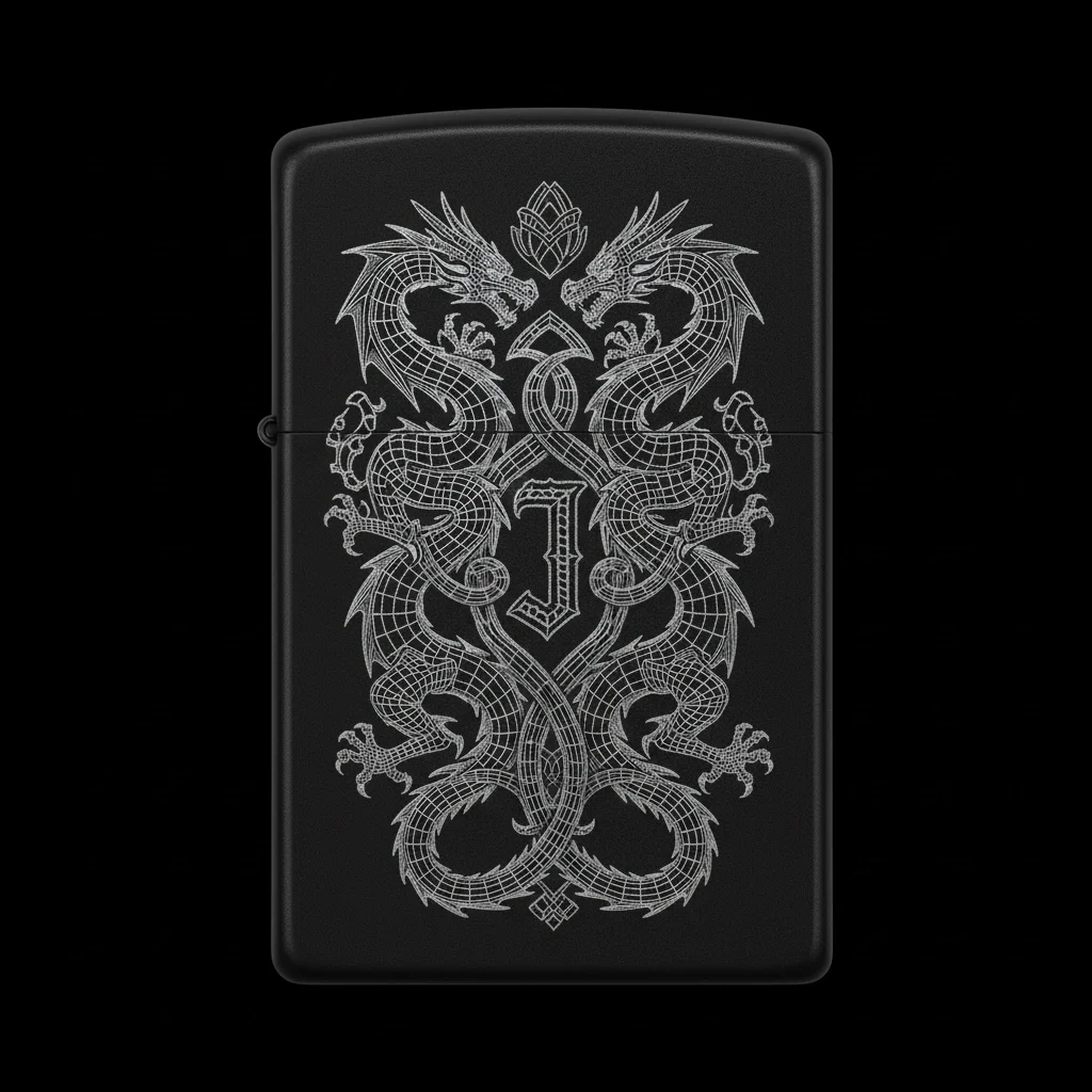 Zippo Ejderha Figürlü J Harfli Tasarım - V44