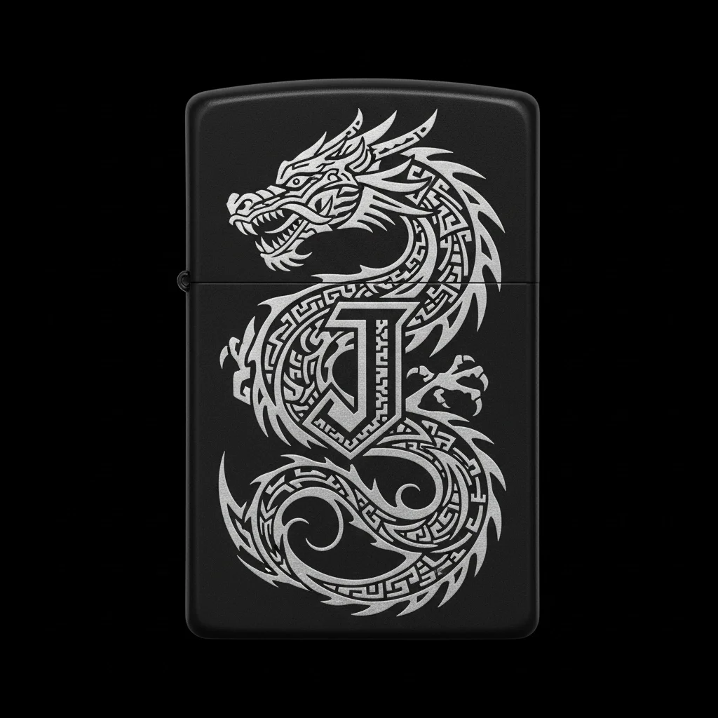 Zippo Ejderha Figürlü J Harfli Tasarım - V56